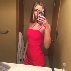 Red square neck size 0 dress with a slit